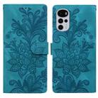 For Motorola Moto G22 Lace Floral Embossed Magnetic Buckle PU Phone Case With Wrist Strap(Green) - 1