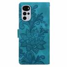 For Motorola Moto G22 Lace Floral Embossed Magnetic Buckle PU Phone Case With Wrist Strap(Green) - 3