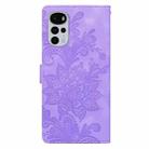 For Motorola Moto G22 Lace Floral Embossed Magnetic Buckle PU Phone Case With Wrist Strap(Purple) - 3