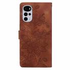 For Motorola Moto G22 Lace Floral Embossed Magnetic Buckle PU Phone Case With Wrist Strap(Brown) - 3