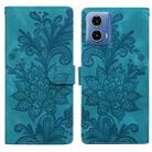 For Motorola Moto G24 Lace Floral Embossed Magnetic Buckle PU Phone Case With Wrist Strap(Green) - 1