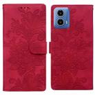 For Motorola Moto G24 Lace Floral Embossed Magnetic Buckle PU Phone Case With Wrist Strap(Red) - 1