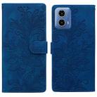 For Motorola Moto G24 Lace Floral Embossed Magnetic Buckle PU Phone Case With Wrist Strap(Blue) - 1