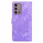 For Motorola Moto G30 / G10 / G20 Lace Floral Embossed Magnetic Buckle PU Phone Case With Wrist Strap(Purple) - 3