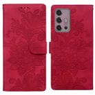 For Motorola Moto G30 / G10 / G20 Lace Floral Embossed Magnetic Buckle PU Phone Case With Wrist Strap(Red) - 1