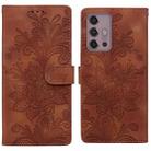 For Motorola Moto G30 / G10 / G20 Lace Floral Embossed Magnetic Buckle PU Phone Case With Wrist Strap(Brown) - 1