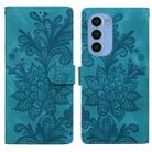 For Motorola Moto G31 Lace Floral Embossed Magnetic Buckle PU Phone Case With Wrist Strap(Green) - 1