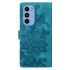 For Motorola Moto G31 Lace Floral Embossed Magnetic Buckle PU Phone Case With Wrist Strap(Green) - 3