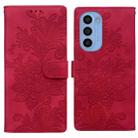 For Motorola Moto G31 Lace Floral Embossed Magnetic Buckle PU Phone Case With Wrist Strap(Red) - 1