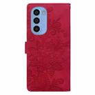 For Motorola Moto G31 Lace Floral Embossed Magnetic Buckle PU Phone Case With Wrist Strap(Red) - 3