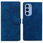 For Motorola Moto G31 Lace Floral Embossed Magnetic Buckle PU Phone Case With Wrist Strap(Blue) - 1