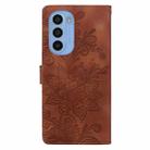 For Motorola Moto G31 Lace Floral Embossed Magnetic Buckle PU Phone Case With Wrist Strap(Brown) - 3