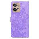 For Motorola Moto G32 Lace Floral Embossed Magnetic Buckle PU Phone Case With Wrist Strap(Purple) - 3