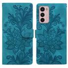 For Motorola Moto G42 Lace Floral Embossed Magnetic Buckle PU Phone Case With Wrist Strap(Green) - 1