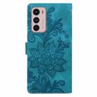 For Motorola Moto G42 Lace Floral Embossed Magnetic Buckle PU Phone Case With Wrist Strap(Green) - 3