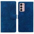 For Motorola Moto G42 Lace Floral Embossed Magnetic Buckle PU Phone Case With Wrist Strap(Blue) - 1