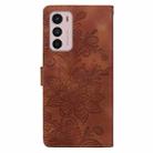 For Motorola Moto G42 Lace Floral Embossed Magnetic Buckle PU Phone Case With Wrist Strap(Brown) - 3