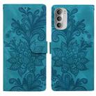 For Motorola Moto G51 5G Lace Floral Embossed Magnetic Buckle PU Phone Case With Wrist Strap(Green) - 1