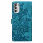 For Motorola Moto G51 5G Lace Floral Embossed Magnetic Buckle PU Phone Case With Wrist Strap(Green) - 3