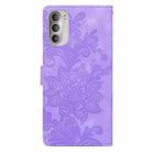 For Motorola Moto G51 5G Lace Floral Embossed Magnetic Buckle PU Phone Case With Wrist Strap(Purple) - 3