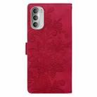 For Motorola Moto G51 5G Lace Floral Embossed Magnetic Buckle PU Phone Case With Wrist Strap(Red) - 3