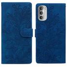 For Motorola Moto G51 5G Lace Floral Embossed Magnetic Buckle PU Phone Case With Wrist Strap(Blue) - 1