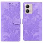 For Motorola Moto G53 / G13 / G23 Lace Floral Embossed Magnetic Buckle PU Phone Case With Wrist Strap(Purple) - 1