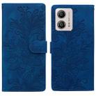 For Motorola Moto G53 / G13 / G23 Lace Floral Embossed Magnetic Buckle PU Phone Case With Wrist Strap(Blue) - 1