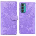 For Motorola Moto G60 Lace Floral Embossed Magnetic Buckle PU Phone Case With Wrist Strap(Purple) - 1