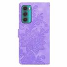 For Motorola Moto G60 Lace Floral Embossed Magnetic Buckle PU Phone Case With Wrist Strap(Purple) - 3