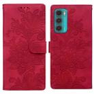 For Motorola Moto G60 Lace Floral Embossed Magnetic Buckle PU Phone Case With Wrist Strap(Red) - 1