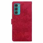 For Motorola Moto G60 Lace Floral Embossed Magnetic Buckle PU Phone Case With Wrist Strap(Red) - 3