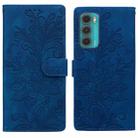 For Motorola Moto G60 Lace Floral Embossed Magnetic Buckle PU Phone Case With Wrist Strap(Blue) - 1