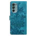 For Motorola Moto G62 5G Lace Floral Embossed Magnetic Buckle PU Phone Case With Wrist Strap(Green) - 3