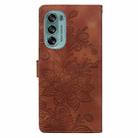 For Motorola Moto G62 5G Lace Floral Embossed Magnetic Buckle PU Phone Case With Wrist Strap(Brown) - 3