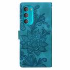 For Motorola Moto G71 5G Lace Floral Embossed Magnetic Buckle PU Phone Case With Wrist Strap(Green) - 3