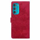 For Motorola Moto G71 5G Lace Floral Embossed Magnetic Buckle PU Phone Case With Wrist Strap(Red) - 3