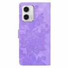 For Motorola Moto G73 Lace Floral Embossed Magnetic Buckle PU Phone Case With Wrist Strap(Purple) - 3