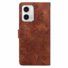 For Motorola Moto G73 Lace Floral Embossed Magnetic Buckle PU Phone Case With Wrist Strap(Brown) - 3