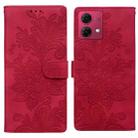 For Motorola Moto G84 Lace Floral Embossed Magnetic Buckle PU Phone Case With Wrist Strap(Red) - 1