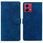 For Motorola Moto G84 Lace Floral Embossed Magnetic Buckle PU Phone Case With Wrist Strap(Blue) - 1