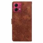 For Motorola Moto G84 Lace Floral Embossed Magnetic Buckle PU Phone Case With Wrist Strap(Brown) - 3