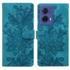 For Motorola Moto G85 Lace Floral Embossed Magnetic Buckle PU Phone Case With Wrist Strap(Green) - 1