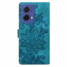 For Motorola Moto G85 Lace Floral Embossed Magnetic Buckle PU Phone Case With Wrist Strap(Green) - 3