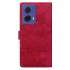 For Motorola Moto G85 Lace Floral Embossed Magnetic Buckle PU Phone Case With Wrist Strap(Red) - 3