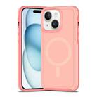 For iPhone 15 Plus Shockproof MagSafe Armor PC Hybrid TPU Phone Case(Light Pink+Coral Red) - 1