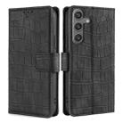 For Samsung Galaxy S25 5G Skin Feel Crocodile Magnetic Clasp Leather Phone Case(Black) - 1