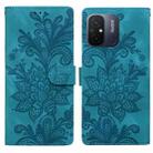 For Redmi 11A / 12C Lace Floral Embossed Magnetic Buckle PU Phone Case With Wrist Strap(Green) - 1