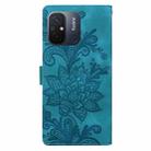 For Redmi 11A / 12C Lace Floral Embossed Magnetic Buckle PU Phone Case With Wrist Strap(Green) - 3