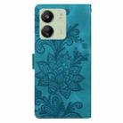 For Redmi 13C Lace Floral Embossed Magnetic Buckle PU Phone Case With Wrist Strap(Green) - 3